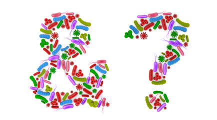 Symbol made of Bacteria isolated on white background, bacteria font. 3d alphabet. 3d illustration.