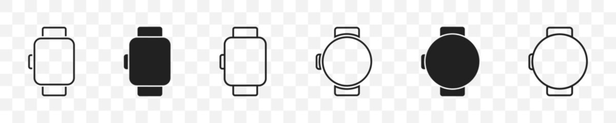 Smart watch vector icon set. Smartwatch symbol collection. Clock icons. Wristband or Wristwatch. - obrazy, fototapety, plakaty