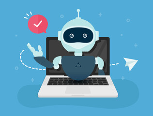 ロボットがパソコンで案内しているベクターイラスト