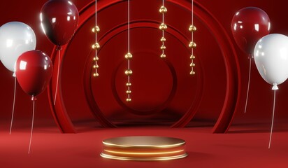 3D rendering of blank product background for cream cosmetics Modern red podium background