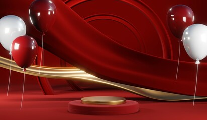 3D rendering of blank product background for cream cosmetics Modern red podium background