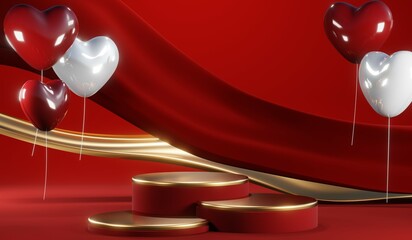 3D rendering of blank product background for cream cosmetics Modern red podium background