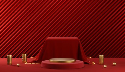 3D rendering of blank product background for cream cosmetics Modern red podium background