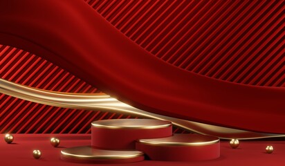 3D rendering of blank product background for cream cosmetics Modern red podium background