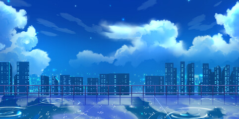 city scape night after rain on building rooftop with cloud anime high definition wallpaper