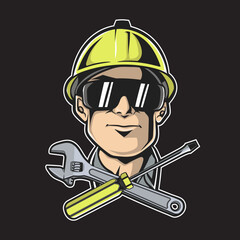 mechanics or Construction Worker People. Vector illustration cartoon character. logo