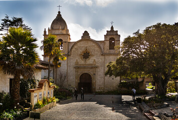 Front view of Carmel Mission at Carmel-by-the-Sea, California