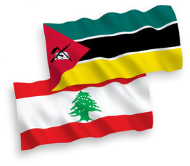 Flags of Republic of Mozambique and Lebanon on a white background
