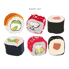 Sushi set.Illustration isolated on white background.