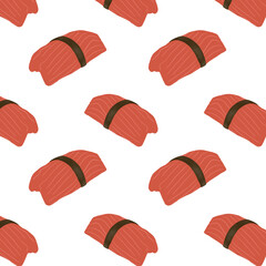 Sushi pattern. Sea food. White background.