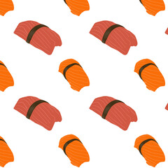 Sushi pattern. Sea food. White background.
