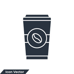 coffee icon logo vector illustration. Disposable cup with steas of hotness popping out, making coffee symbol template for graphic and web design collection