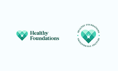 illustration vector graphic logo design, modern pictogram logo combination heart shape and human people icon with green turquoise color gradient