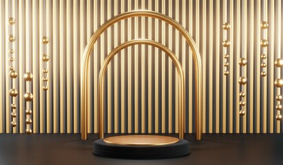 3D rendering of blank product background for cream cosmetics Modern black podium background