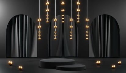 3D rendering of blank product background for cream cosmetics Modern black podium background