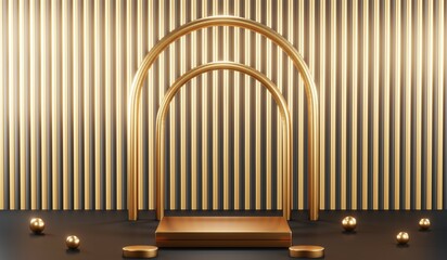 3D rendering of blank product background for cream cosmetics Modern black podium background