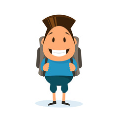 Cartoon happy schoolboy. Boy with backpack