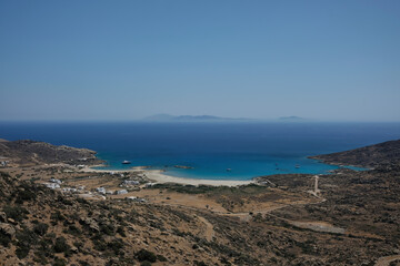 Panoramic view of the beautiful beach of Manganari  on the island of Ios Greece
