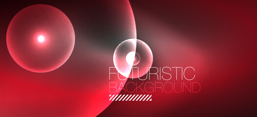 Abstract background with neon glowing light effects. Round shapes, triangles and circles. Wallpaper for concept of AI technology, blockchain, communication, 5G, science, business and technology