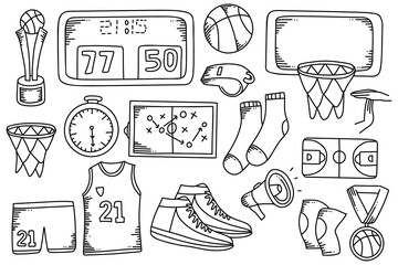Basketball Hand drawn doodle set