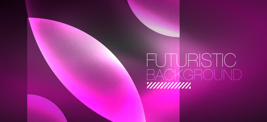 Abstract background with neon glowing light effects. Round shapes, triangles and circles. Wallpaper for concept of AI technology, blockchain, communication, 5G, science, business and technology