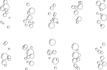 Underwater air bubbles  decoration elements. Fizzy water or soap foam texture. Vector isolated outline design element. Vertical streams icons.