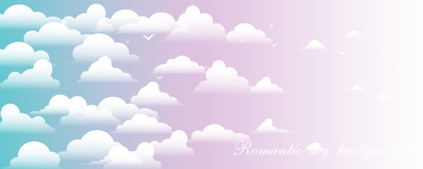 Fototapeta na wymiar Clouds morning romantic sky background. Horizontal vector illustration.