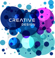 Blue, cyan and purple bubbles design. Abstract style background. Creative label.