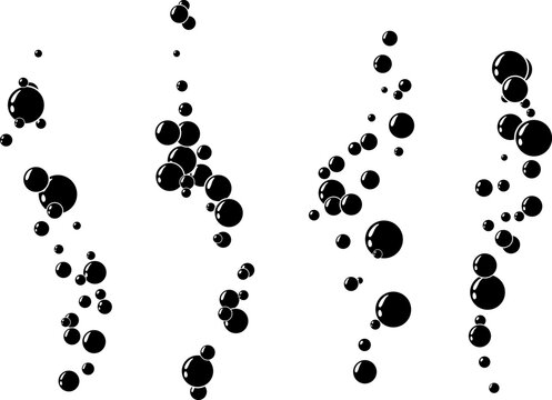 Underwater air bubbles  decoration elements. Fizzy water or soap foam texture. Vector isolated silhouette design element. Vertical wavy streams collection