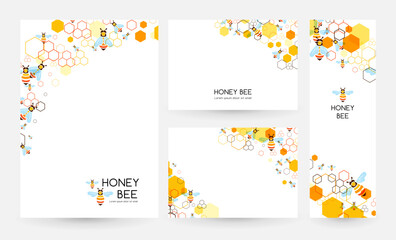 Honeycombs and bee. Design collection. Vector illustration