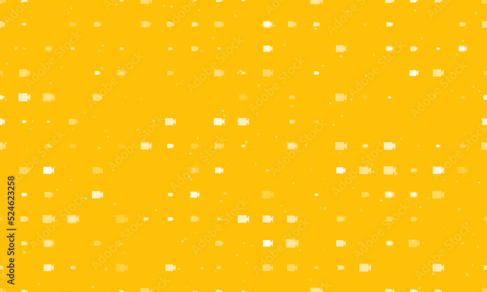 Poster seamless background pattern of evenly spaced white video camera symbols of different sizes and opaci