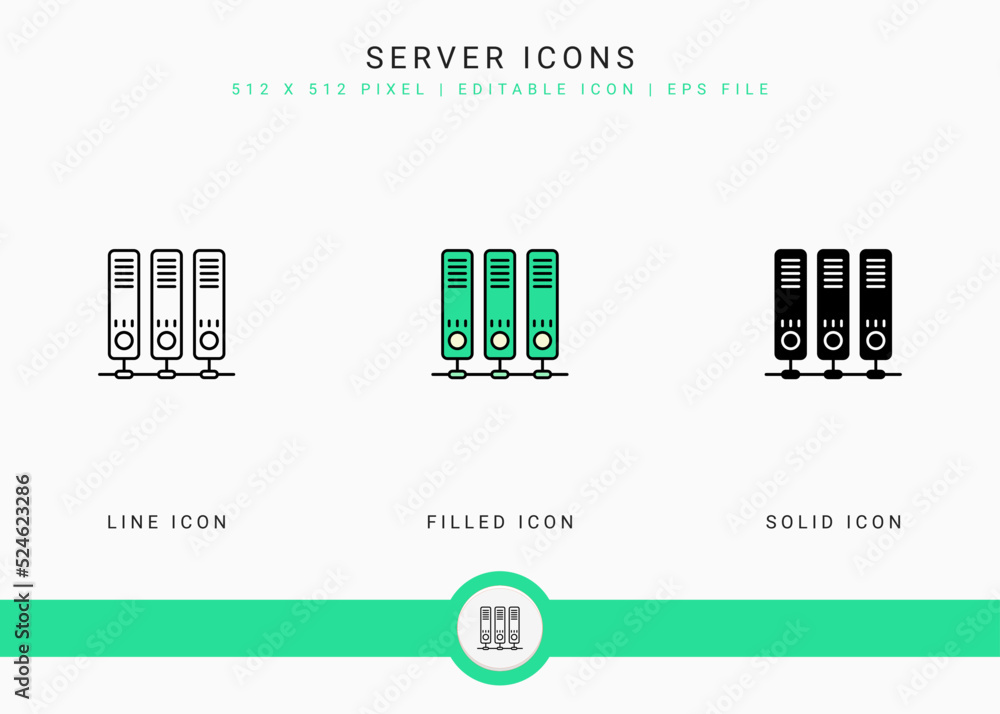 Fototapete server icons set vector illustration with solid icon line style. web cloud data concept. editable st