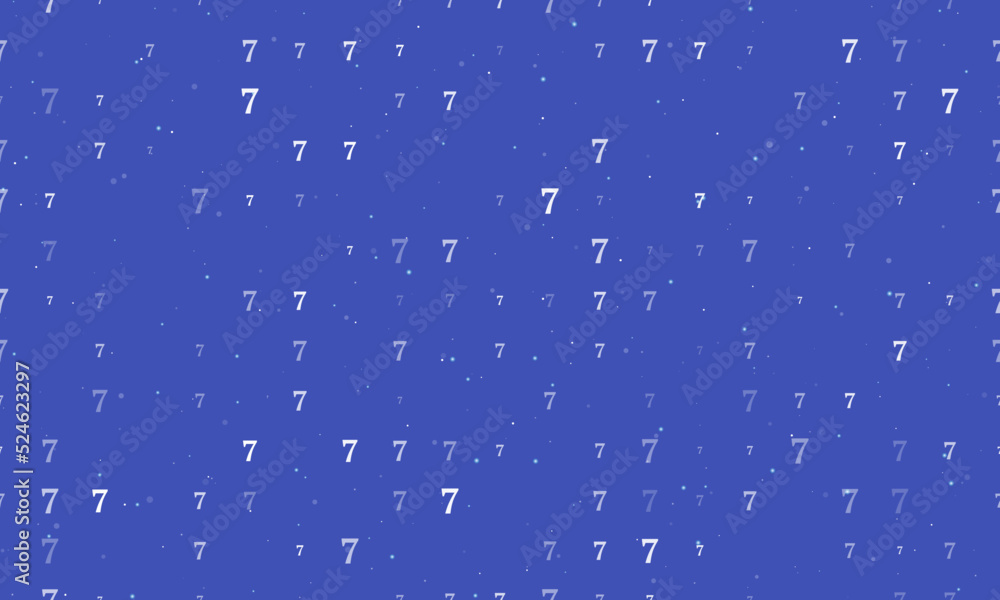 Poster seamless background pattern of evenly spaced white number seven symbols of different sizes and opaci
