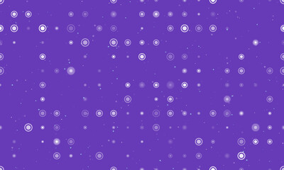 Seamless background pattern of evenly spaced white radio button symbols of different sizes and opacity. Vector illustration on deep purple background with stars