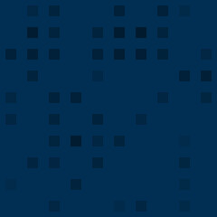 Abstract seamless geometric pattern. Mosaic background of black squares. Evenly spaced big shapes of different color. Vector illustration on dark blue background