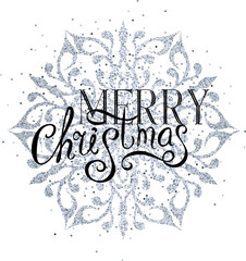 Christmas silver snowflake with celebration text