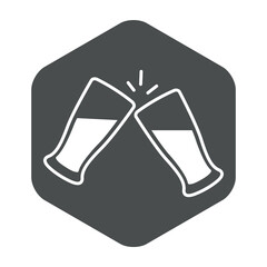 Logo brindis. Icono con silueta de 2 vasos de cerveza en hexágono color gris