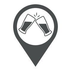 Logo brindis. Icono con silueta de 2 vasos de cerveza en puntero de posición color gris © teracreonte