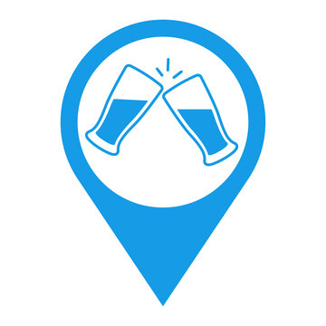 recommend clip art: Logo brindis. Icono con silueta de 2 vasos de cerveza en puntero de posición color azul