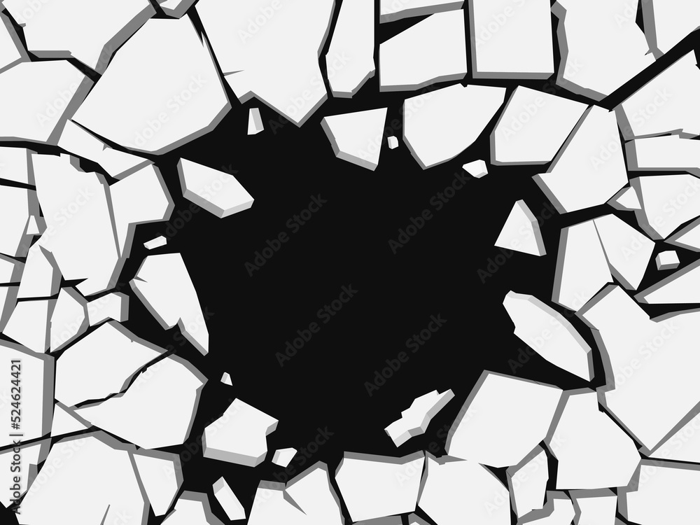 Poster broken wall with space for text. abstract vector explosion.