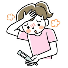 体温計を持っている発熱した若い女性の上半身