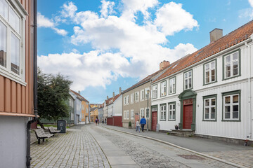 Street walk, Old building in Bakklandet, Trondheim. Trøndelag, Norway, scandinavia, Europe