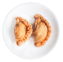 Curry puff on white plate