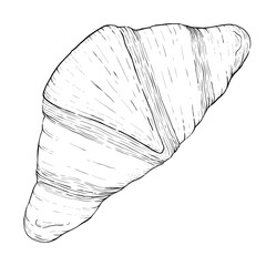 Croissant outline digital illustration. Baking equipments, ingredients and tools for cooking, baked goods. Design concept for bakery, chef, menu,cafe