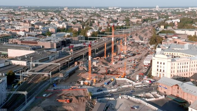 Building Rail Baltica project in Riga, Latvia right in the city center. Central train station in Riga.