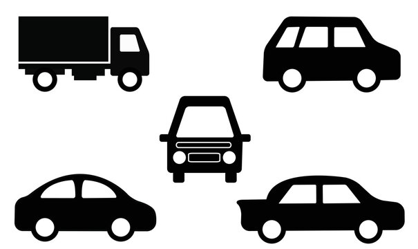 Set of cars. Car icon. Car and truck vector illustration. Sillhouette of cars.