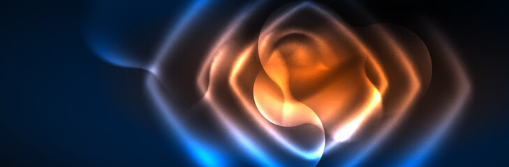 Glowing neon lights abstract shapes composition. Magic energy concept. Template for wallpaper, banner, background or landing