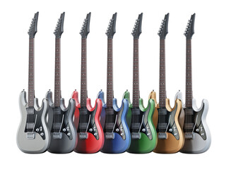 Generic colorful electric guitars isolated on white background. 3D illustration