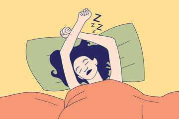 Illustrations of Beautiful Young girl enjoy sleeping on the bed