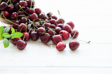 Fresh red cherries fruit in bowl